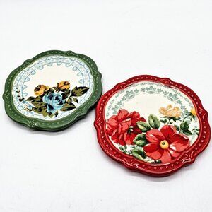 Pioneer Woman Colorful Flower Stoneware 4" Coaster Pair Boho Western Cowgirl
